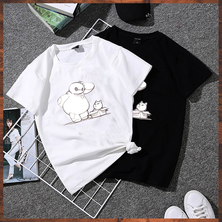 Áo thun unisex tay lỡ form rộng họa tiết hoạt hình dễ thương vải dày mịn 2020TN1052