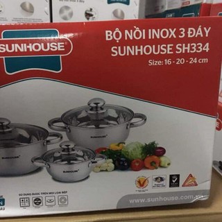 Bộ 3 nồi inox 3 đáy bếp từ SUNHOUSE SH334 (Màu trắng)