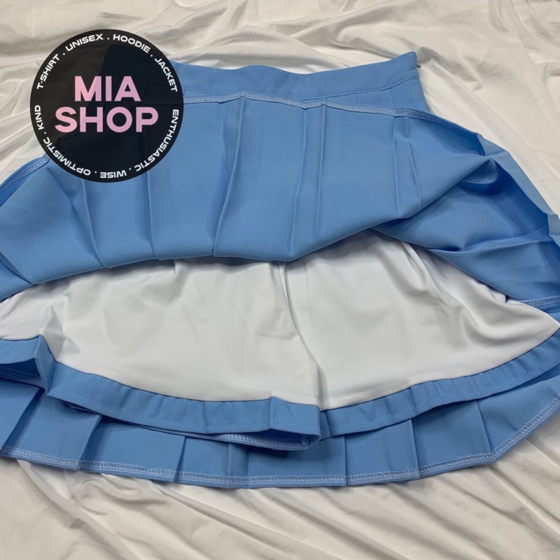 Chân váy xếp ly MIA, Chân váy tennis dáng ngắn xòe chữ A lưng cao, màu xanh da trời, có bigsize