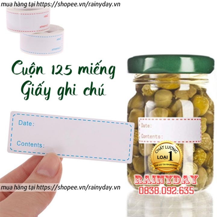 Giấy note ghi chú, giấy ghi nhớ, nhãn dán hộp thực phẩm, lọ gia vị - cuộn 125 mếng