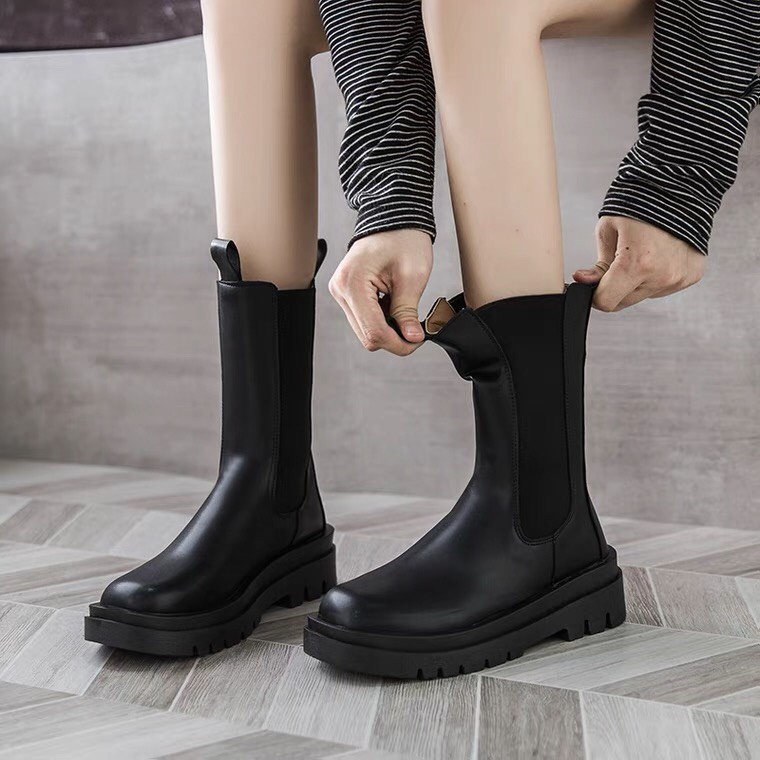 Giày Nữ Boot Nữ Cao Cổ Da Mềm Ôm Chân Phong Cách Ulzzang Hàn Quốc