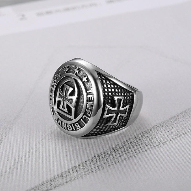 Nhẫn hiệp sĩ Thập tự giá thép titan thời trang nam