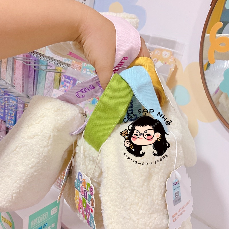 Túi bút lông xù họa tiết gấu care bear chính hãng