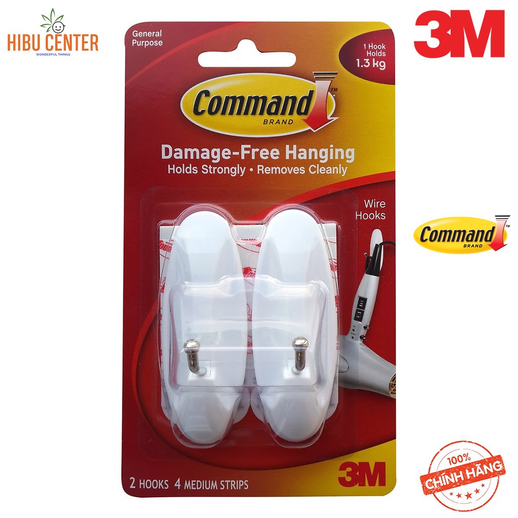 Móc Treo Kiểu Kim Loại 1.3kg Vỉ 2 Cái 17068 Command 3M – Siêu Dính, Bền Chắc, Dễ Dàng Tháo Gỡ - Hàng Chính Hãng