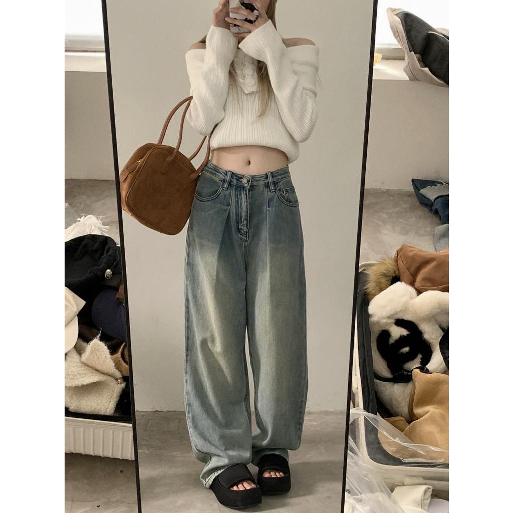 Quần Denim Ống Rộng Lưng Cao Thời Trang Cá Tính Dành Cho Nữ 61979