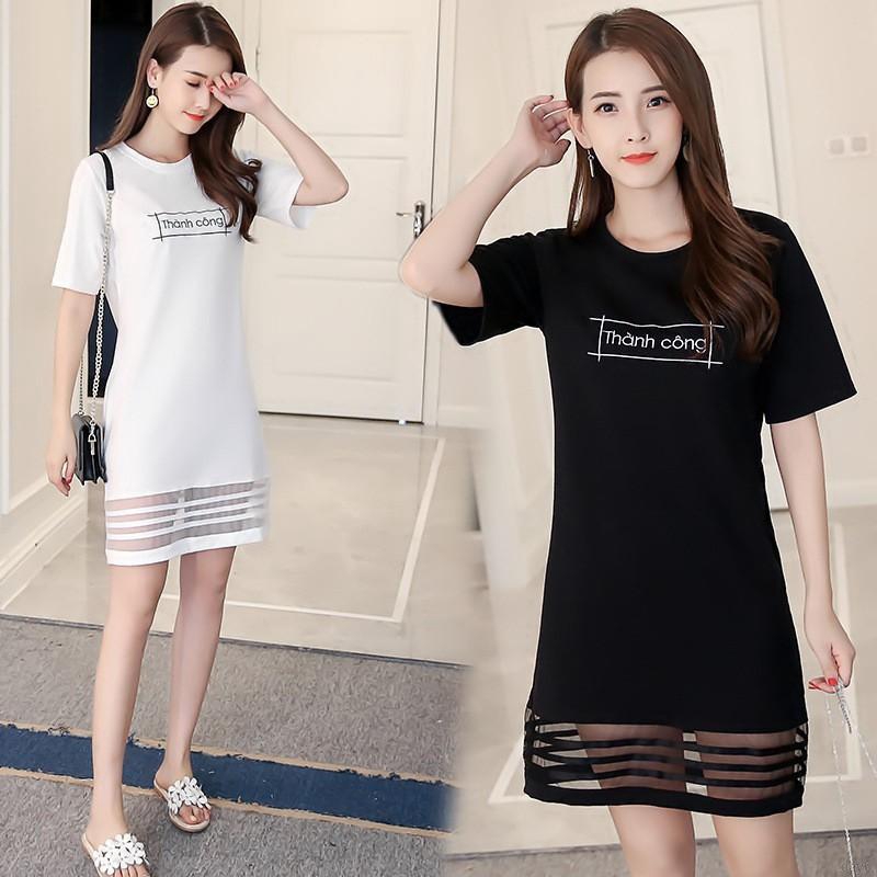 FREESHIP ĐƠN 99K_ Đầm Đen Tay Ngắn Thiết Kế Dáng Rộng Có Size Lớn