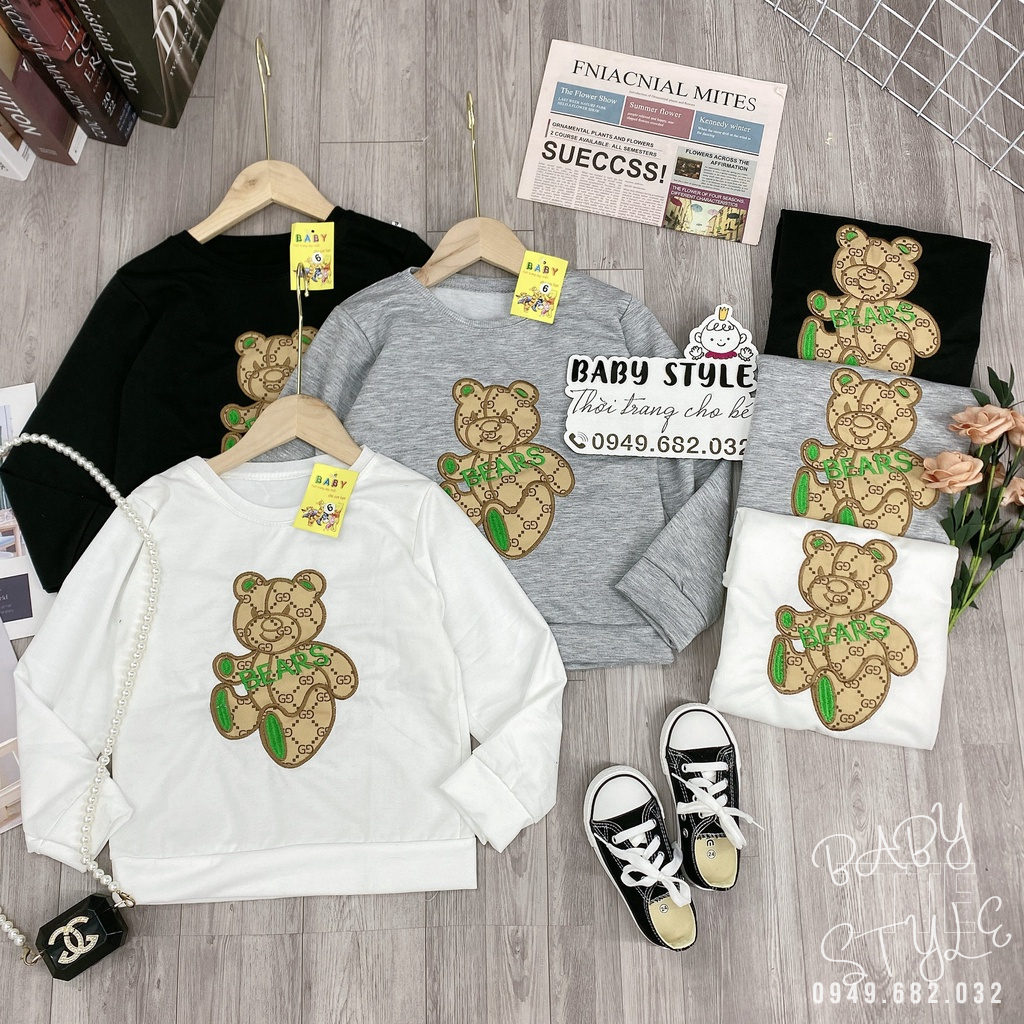Áo thu đông dài tay bé gái "BEARS" 14-45kg cho bé gái 4-14 tuổi. Chất liệu da cá, gấu thêu đáp nổi. G47