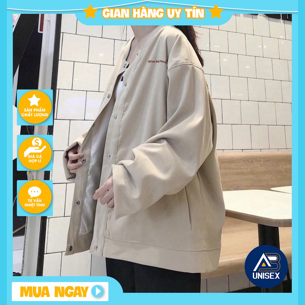 👕👖  Áo Khoác Kaki BOMBER WIN BIG TIME Ulzzang Unisex đen/be ⚡