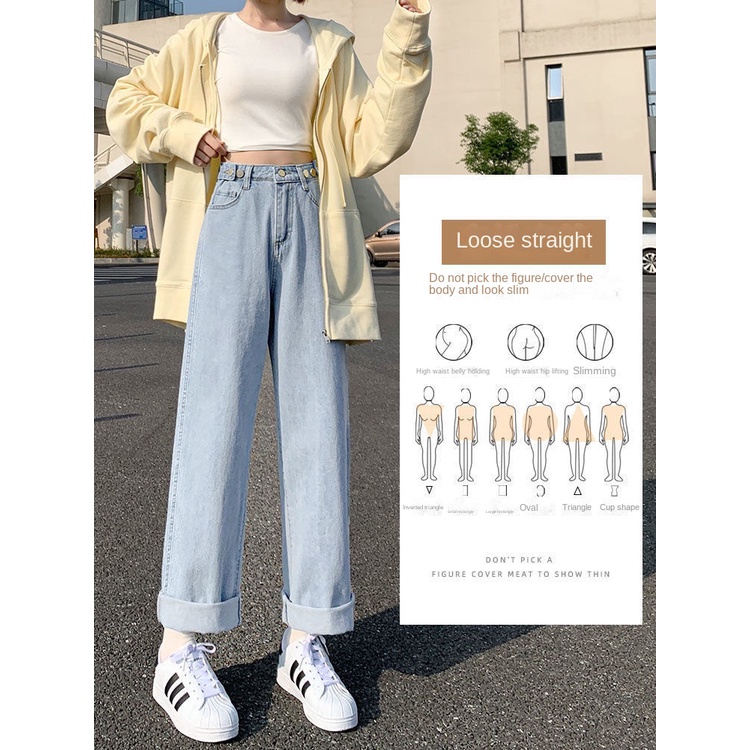 Quần Jean Ống Rộng Lưng Cao Thời Trang Hàn Quốc 2022 Dành Cho Nữ