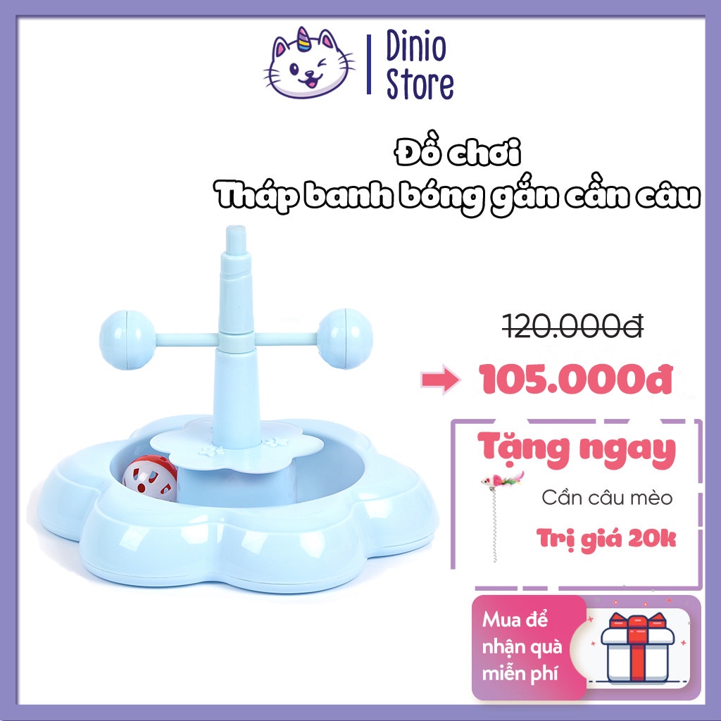 Đồ Chơi Cho Mèo - Đồ chơi tháp banh bóng gắn cần câu mèo - Diniopet