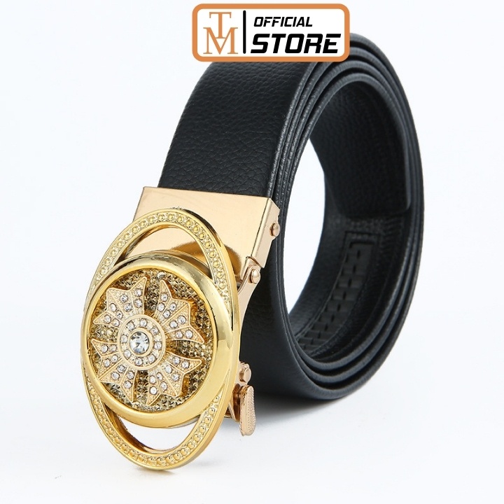 Thắt lưng nam nam da cao cấp, mặt đính đá xoay 360, khóa kim loại tự động sang trọng TL24