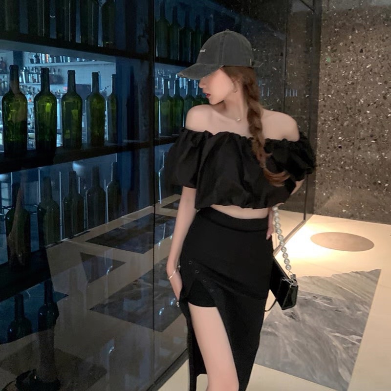 Áo Croptop Tay Bí Trễ Vai 2 lớp siêu xinh xắn YUMI BÁN SỈ