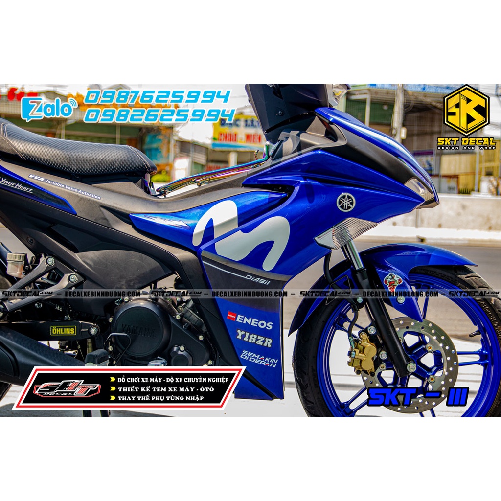 Tem trùm xe exciter 155 xanh đen movistar