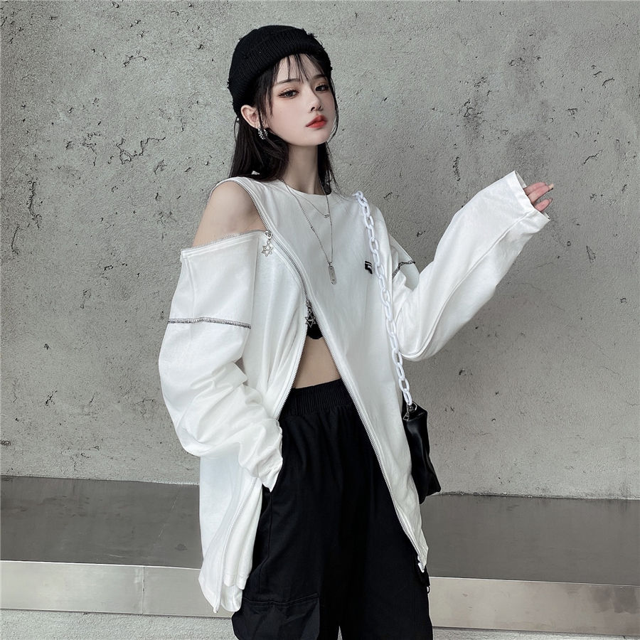 Áo Kiểu Hở Vai Phối Khóa Kéo Thời Trang Mùa Thu 2020 Cho Nữ