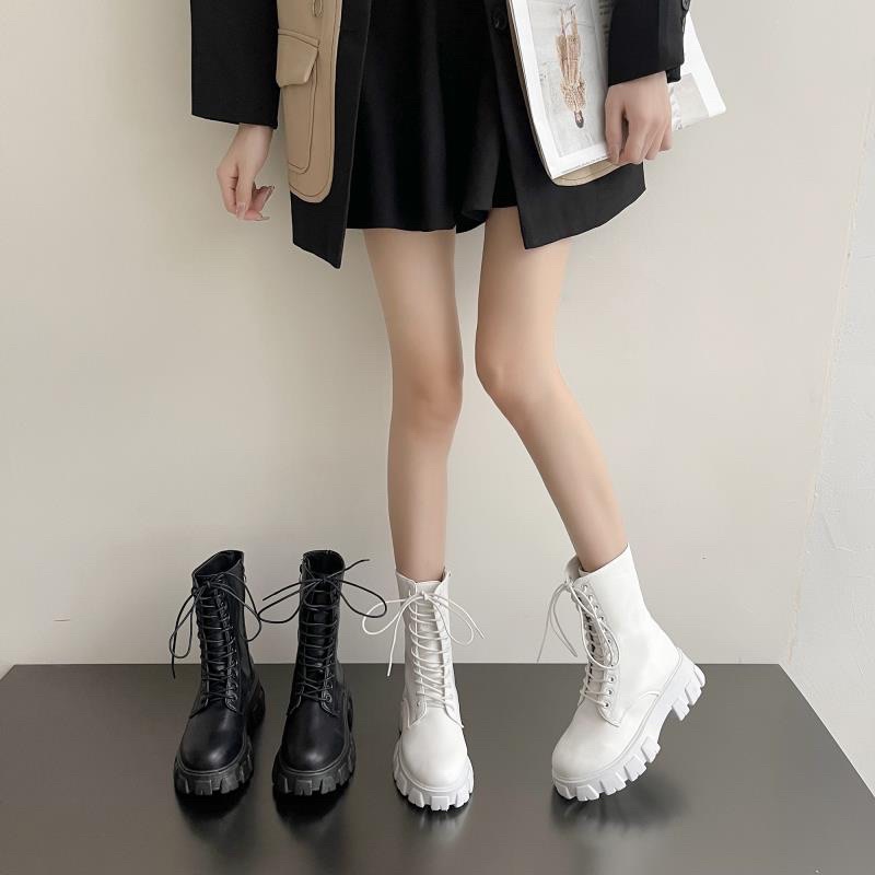 Boot ulzzang cao cổ 20cm buộc dây kéo khóa đế cao 5.5cm màu đen/trắng cá tính đẹp mới xinh thời trang