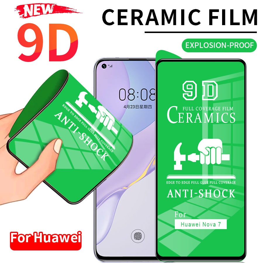 9D Full Màn Kính Cường Lực Gốm Dẻo Bảo Vệ Màn Hình cho Huawei P20 P30 P40 Lite Nova 10 9 8i 8 7i 7 Se 5T 3i Y70 Y90 Y7A Y7P Y6P Y5P Y6S Y9S Y7 Pro Y9 Prime 2019 Chống Trầy chống bẩn HD không kính cường lực