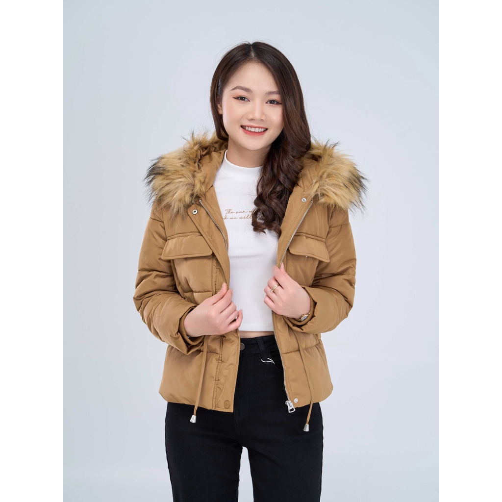 Áo phao YODY nữ có mũ lông dáng ngắn dây rút eo PHN4006 | BigBuy360 - bigbuy360.vn