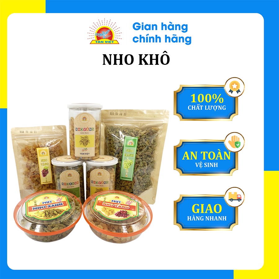 Nho Xanh Sấy Tân Việt Thơm Ngon Dinh Dưỡng Cho Mọi Nhà Gói 180gr -  450gr