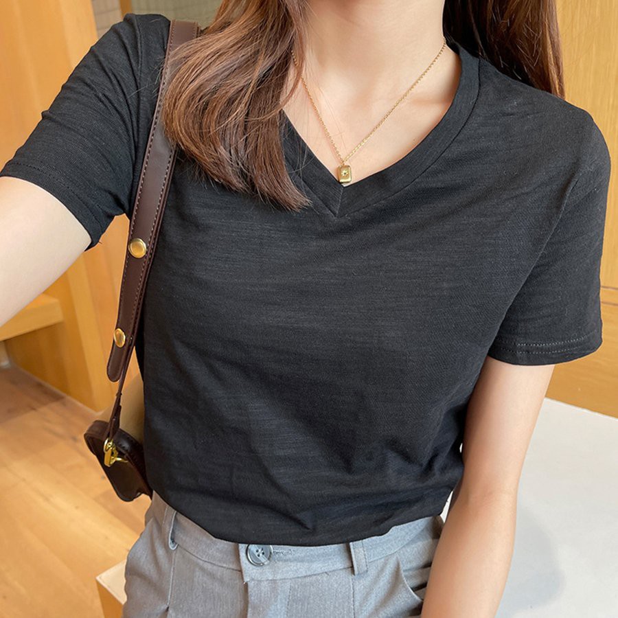 Áo thun xược cotton nữ cổ tim, cổ V