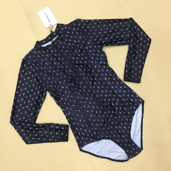 CÓ SẴN bộ đồ bơi nữ liền mảnh kéo khóa trước đen họa tiết nhí | BigBuy360 - bigbuy360.vn