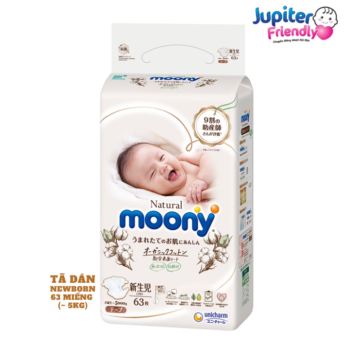 Bỉm - Tã Moony Natural nội địa Nhật size (dán NB63, S58, M46, L38- Quần M46, L36, XL32)