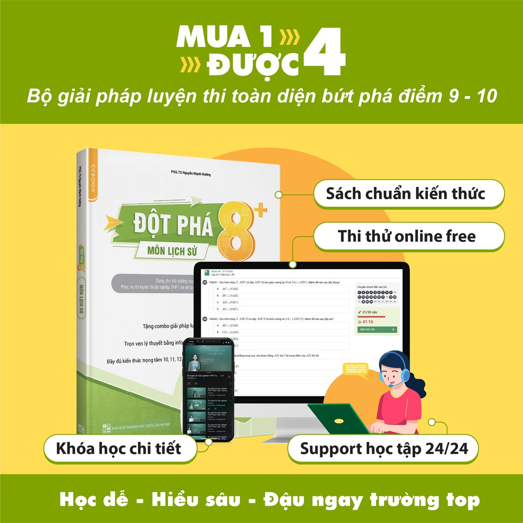 Sách - Đột phá 8+ môn Lịch Sử (Phiên bản mới) - Tái bản lần 1 - Ôn thi đại học và THPT quốc gia - Chính hãng CCbook