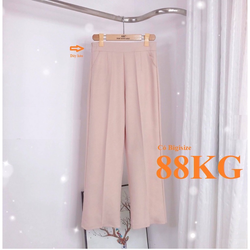 Dây Kéo Bên Sườn, Quần Ống rộng nữ Lưng Cao, Vải tuyết mưa Dày đẹp, Chống nhăn, Có Bigsize Đại 90KG
