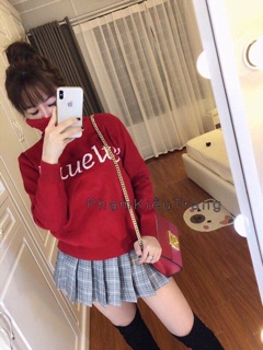 Áo thun len cổ lọ đỏ