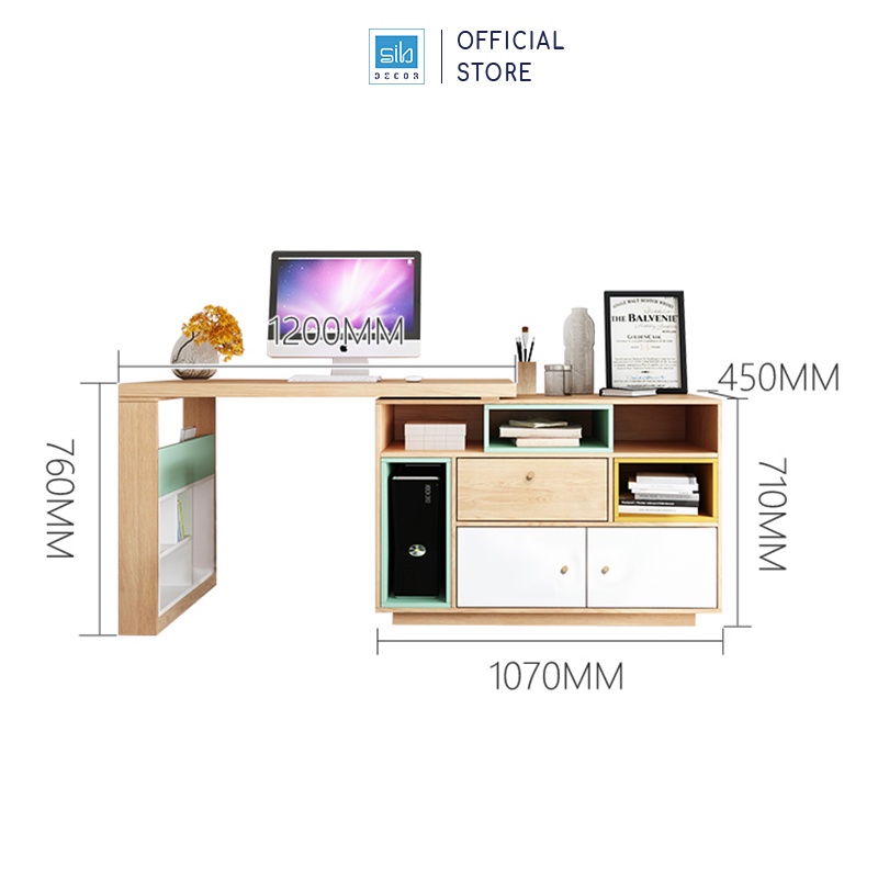Bàn Làm Việc Tại Nhà Sáng Tạo Kèm Tủ Sách Phong Cách Bắc Âu Thương Hiệu SIB Decor (Không Gồm Ghế