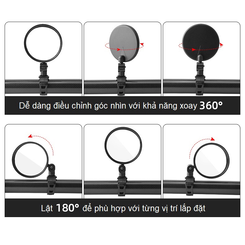 Bộ 2 Gương Chiếu Hậu Tròn dành cho Xe Đạp Thể Thao Địa Hình Xoay 360 Độ Giúp Đạp Xe An Toàn - Size lớn/nhỏ lựa chọn