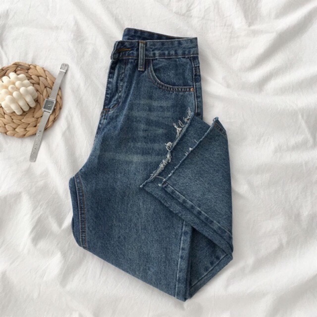 6966 | QUẦN JEANS RÁCH GẤU XANH BASIC ULZZANG SUÔNG VỪA