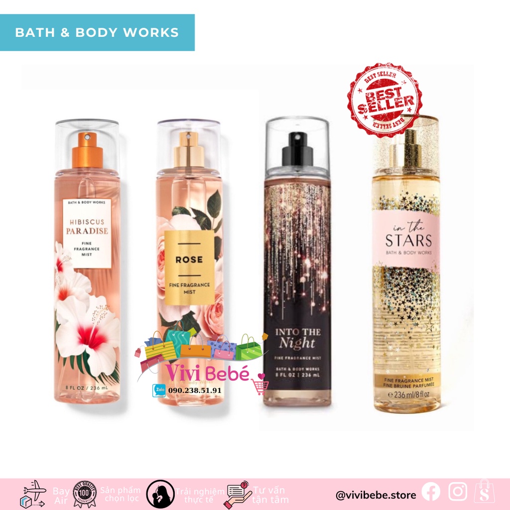 Body mist Into the Night, Xịt thơm toàn thân Bath and Body Works lưu hương lâu , mùi dễ chịu 236ml