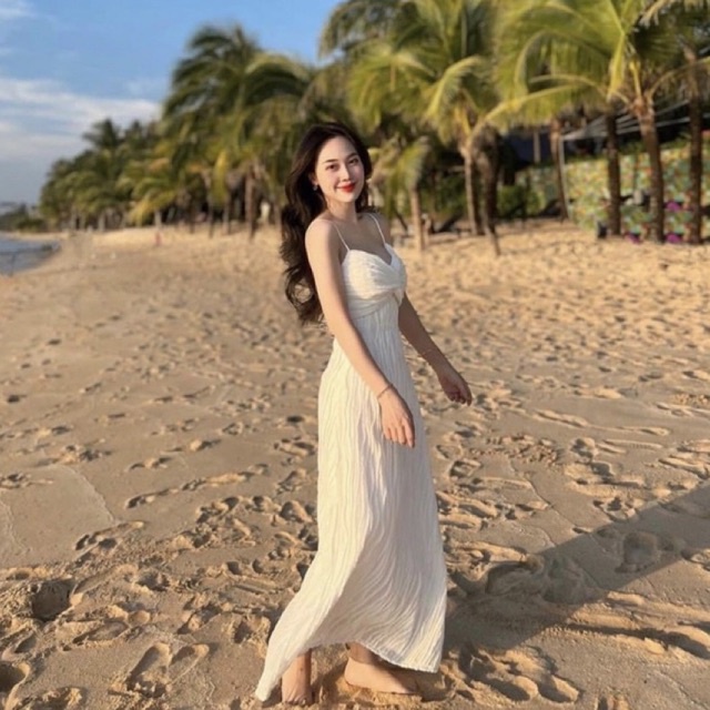 váy đầm hai dây maxi xoắn ngực cao cấp Jlop