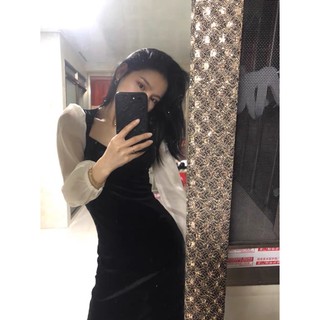 Váy nhung phối tay voan