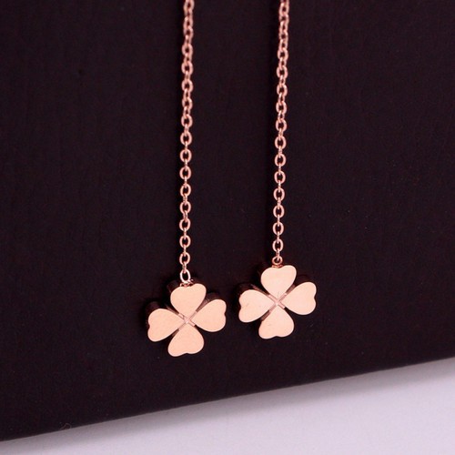 Bông Tai Cỏ 4 Lá Chuỗi Dài Titan Ko Đen TT 3114