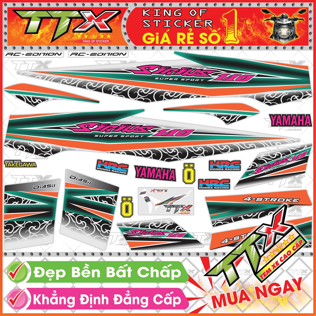 Tem Xe Sirius Đen Bạc Xanh Hoa Văn Xoắn - Tem Sirius 110 Xanh Xám Đen Siêu Đẹp - Mẫu Team Sirius Đen Bạc Xanh