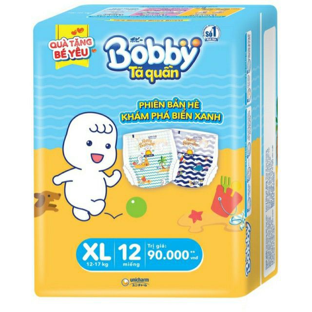 Tã quần Bobby M12,L12,XL12,XXL12 phiên bản hè khám phá biển xanh-Quà tặng bản giới hạn