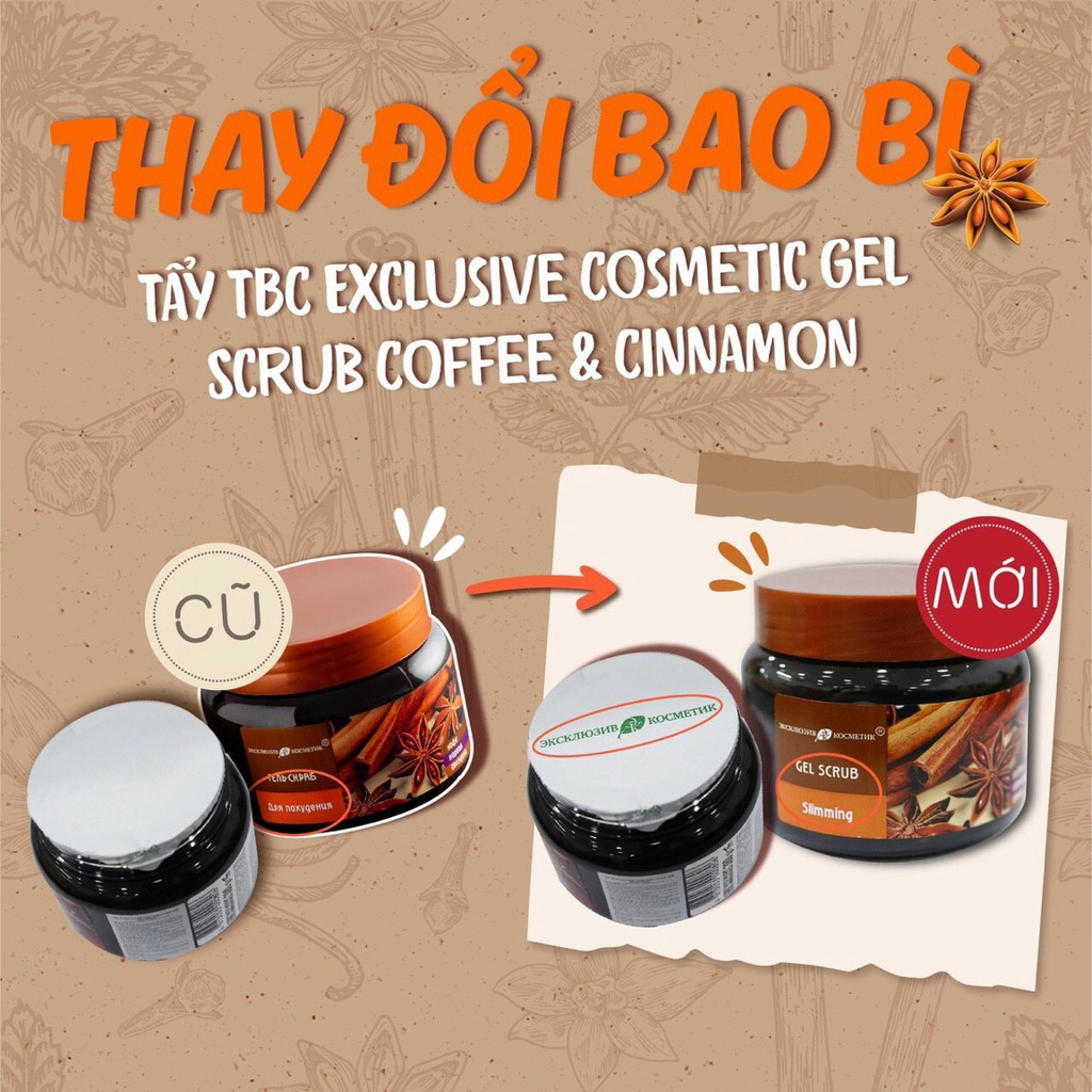 Sản phẩm giúp làm sạch tế bào chết có trên cơ thể Gel Scrub coffee cinnamon cloves.nhãn hiệu:EXCLUSIVECOSMETIC.380g