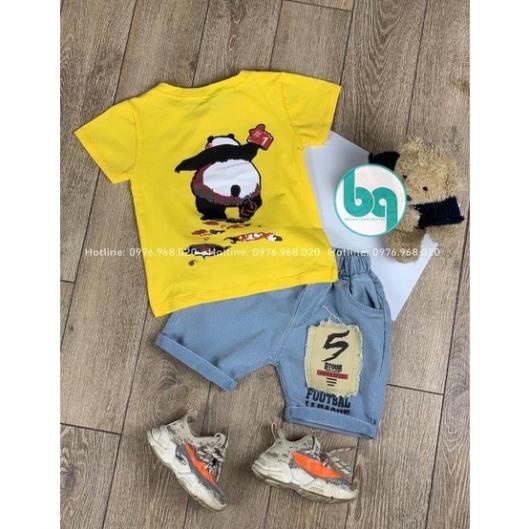 Set bộ áo thun quần jean cho bé trai phong cách Hàn Quốc, Size 9-23kg, thấm hút mồ hôi, co giãn 4 chiều Hongvybaby