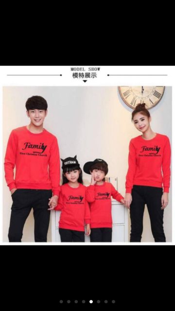 áo tay dài sweater gia đình 3//4/5 người màu đỏ chất siêu đẹp hàng loại 1 có đủ size
