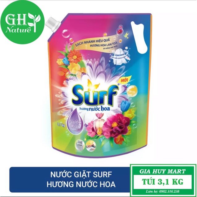 Nước Giặt Surf Hương Hoa Diệu kỳ, Hương Ban Mai, Hương Hoa Nhiệt Đới Túi 3,5k