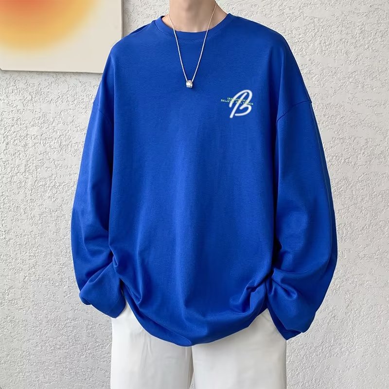 Áo Thun Tay Dài Cổ Tròn Dáng Rộng In Chữ Phong Cách Hip Hop Đường Phố Cho Nam Cỡ M-5XL
