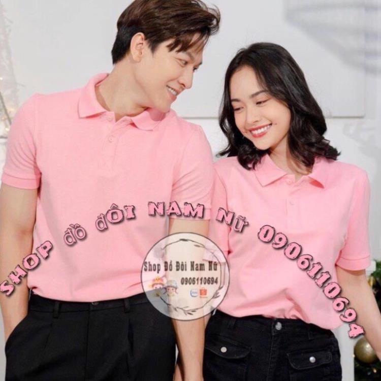 Áo Đôi Hồng Baby - Áo Thun Cá Sấu Polo Nam Nữ Màu Hồng Phấn 💯 ⚾️