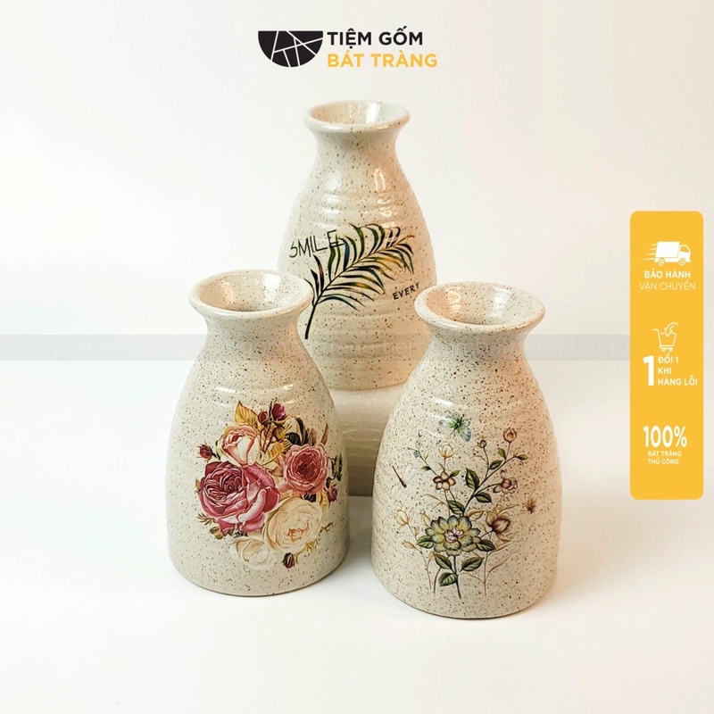 Lọ Hoa Bình Gốm Sake Cắm Hoa Men Tiêu Decor Bàn Làm Việc Làm Quà Tặng Gốm Sứ Bát Tràng Cao Cấp