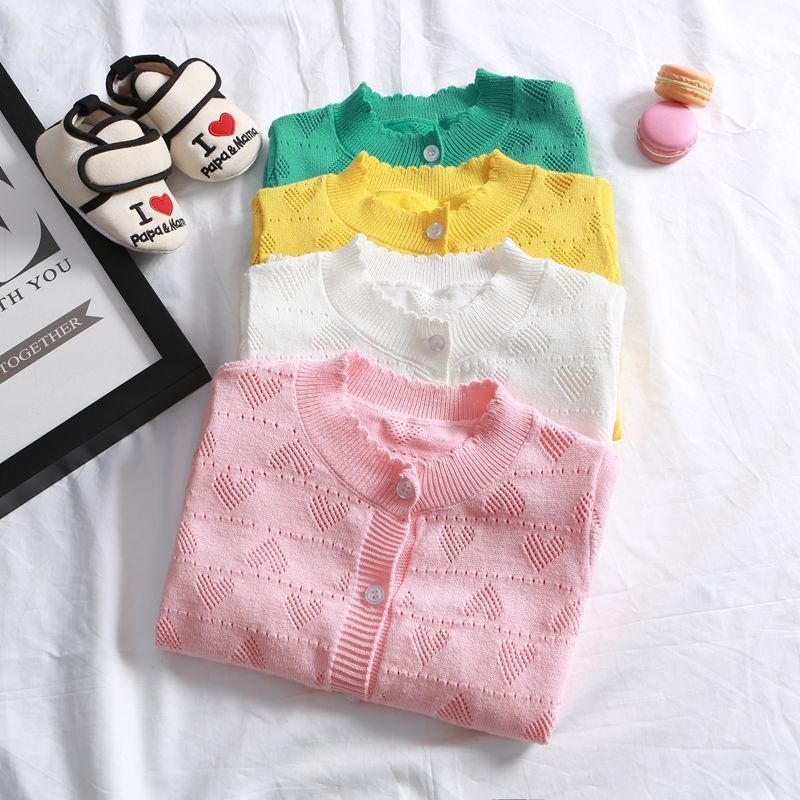 #Áo Nịt Dệt Kim Cô Gái#Áo Khoác Cardigan Dệt Kim Mỏng Chống Nắng Thời Trang Mùa Hè Cho Bé Gái