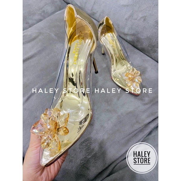 Giày bít cao gót tiểu thư quai trong suốt đính đá pha lê HALEY STORE