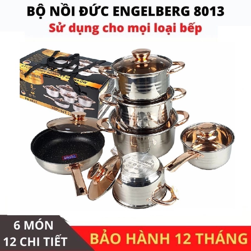 Bộ nồi kèm chảo đáy từ ANGELBERG 8013 gồm 6 món 12 chi tiết nhập khẩu từ Đức