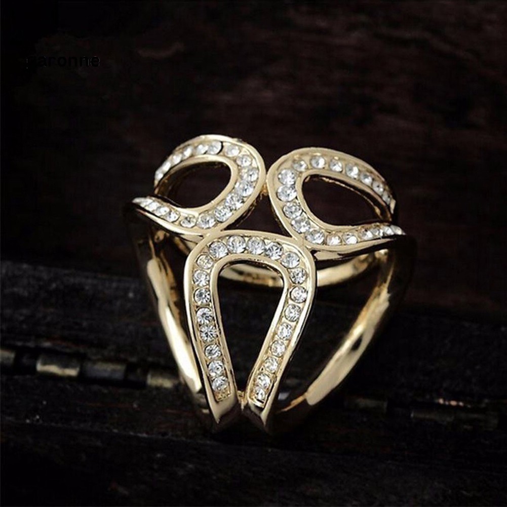 GA_Women Fashion Hollow Rhinestone Inlaid Three-ring Scarf Shawl Brooch Pin Jewelry
