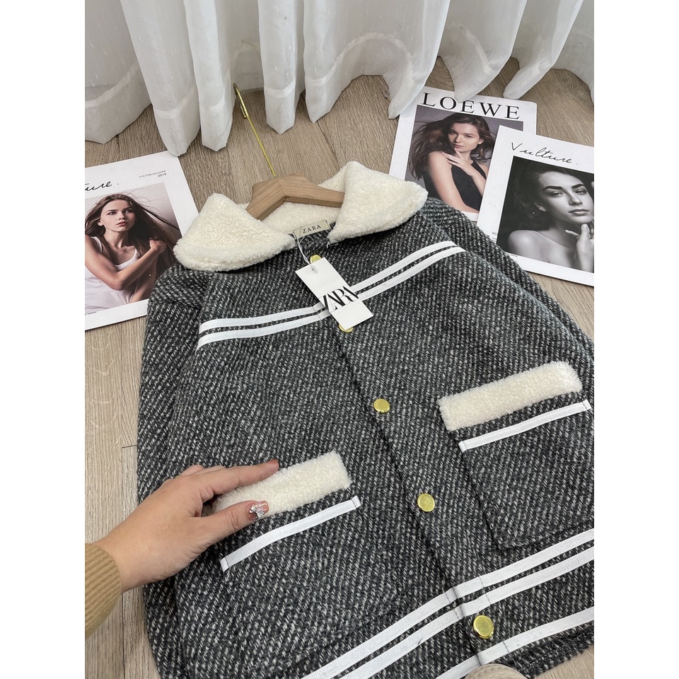 Áo dạ tiêu phối cổ lông viền trắng chất dày dặn cao cấp Bling Store | BigBuy360 - bigbuy360.vn