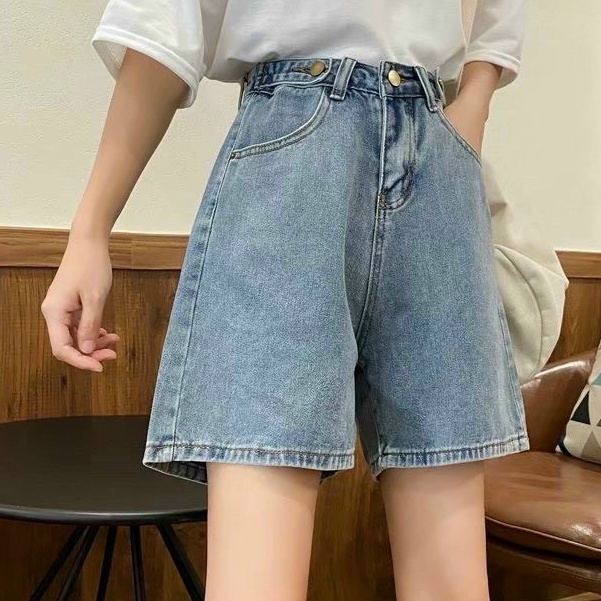 Quần short jean nữ Ullzang cạp phối khuy cao cấp
